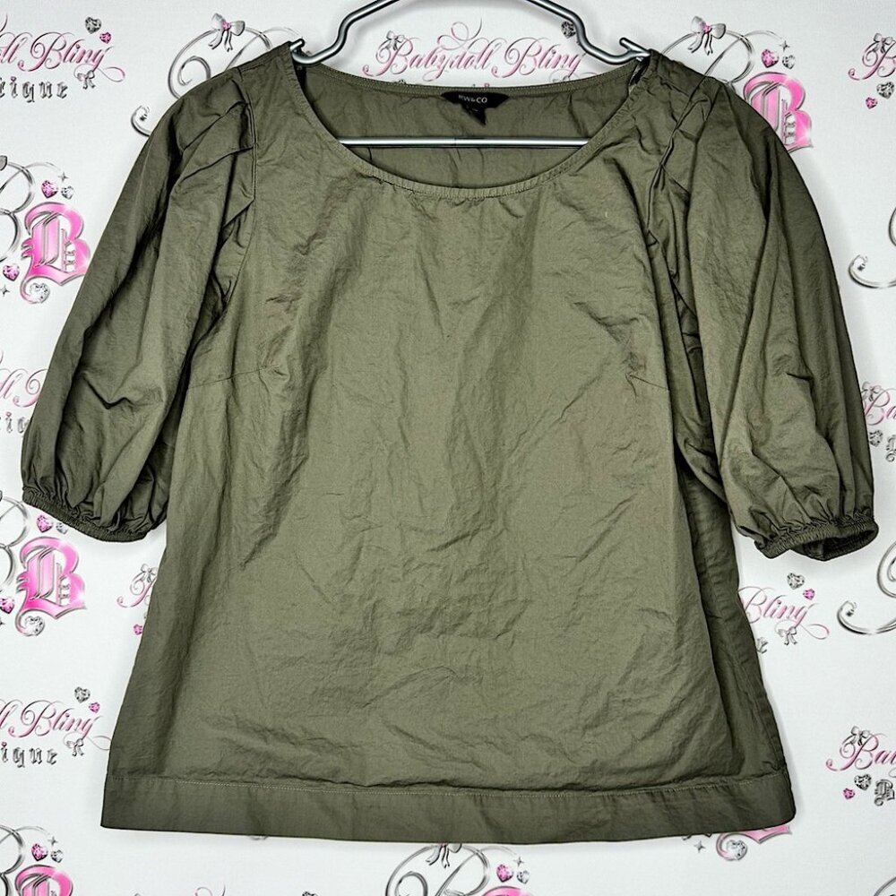 Rw&co shirt bubble sleeve military dark Olive Green Top cute oversized blouse